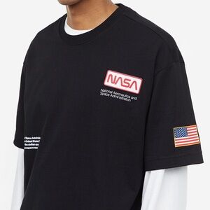 NASA Black Loose Fit T-Shirt with Patches